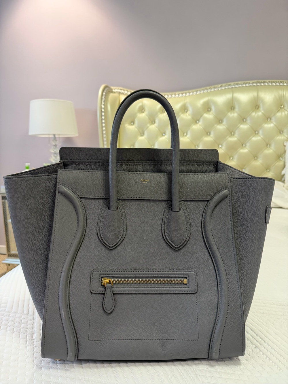 Celine Black Leather Luggage Tote with Gold Hardware